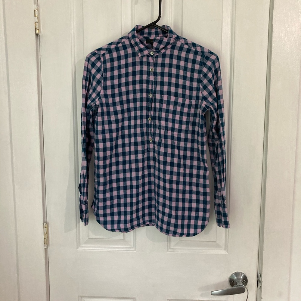J. Crew quarter button up checkered shirt. Size 0.